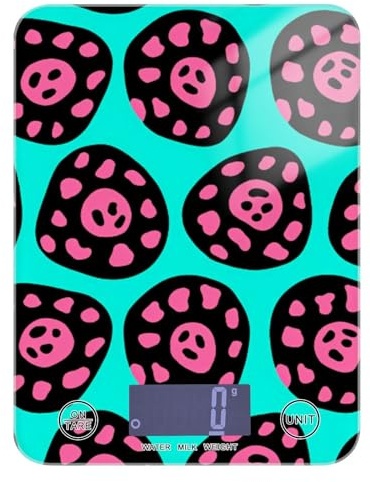 Bilancia da cucina con stampa leopardata blu rosata carina 5 kg/5 g, facile da pulire, bilancia da cucina con 4 unità per spezie dieta spezie pesa para comida