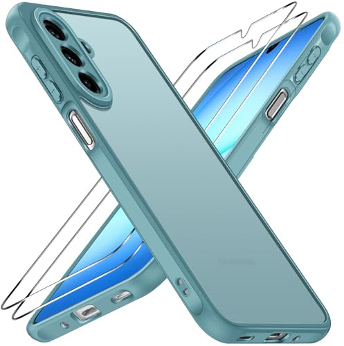 ivoler Hülle für Samsung Galaxy A18 / A17 4G / 5G mit 2 Stück Panzer Schutz Glas, Militärstandard Stoßfest Kratzfest Handyhülle Matt Durchscheinende Rückseite Schutzhülle Case (Türkis)