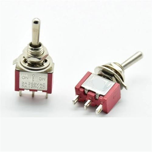 Interruttore a levetta SPDT mini a 3 posizioni, 2 A 250 V CA / 5 A 120 V CA, rosso, 3 pin, ON-OFF-ON, 2 pezzi