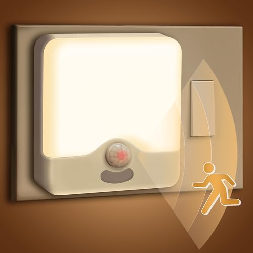 Wood Homing Motion Sensor Night Light - 2 Pack LED Plug in Wall Motion Sensor Lights Indoor Warm White 3000K with Dusk to Dawn Sensor Dimmable Night Light Hallway Bedroom Stair Kitchen Kid Pet Elderly