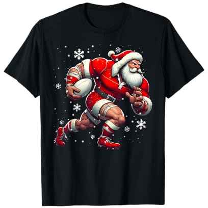 Santa Playing Rugby Funny Christmas Rugby Player Xmas Pajama T-Shirt
