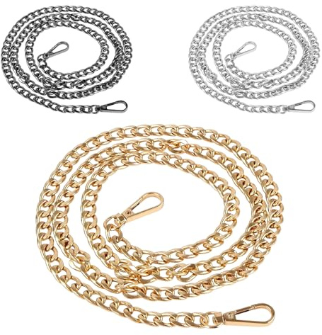 ECVUKQ 3 Stück Gold Metall Schulterriemen, 120 cm Kette Trageriemen Taschenkette Handtasche Ersatzkette Flacher Taschenketten Kette für Taschen DIY Umhängetasche Geldbörse
