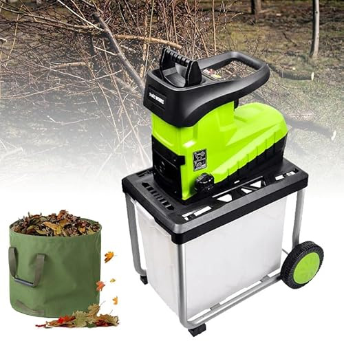 Broyeur électrique de jardin avec boîte de collecte de 60 L, roues de transport, sac à feuilles – Déchiquette le bois et les débris de jardin jusqu'à 45 mm