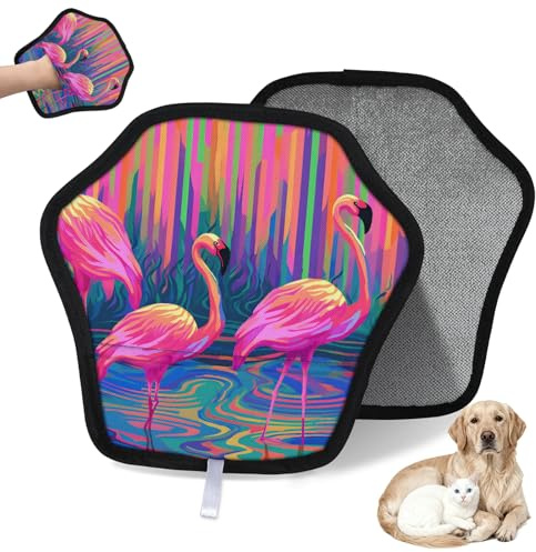 WowPrint Wasserfarben-Flamingo-Handschuh zur Entfernung von Tierhaaren für Katzen und Hunde, wiederverwendbar, elektrostatische Tierhaar-Handschuhe, Bürstenwerkzeug für Couch, Kleidung, Teppich, Möbel