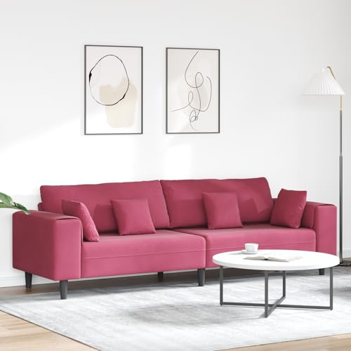 ZQQLVOO Weinrotes Samtsofa 208 cm mit Kissen Modernes Velours Wohnzimmer Sofa Elegante Sitzgelegenheit mit Federkern Bequeme Couch für Entspannung