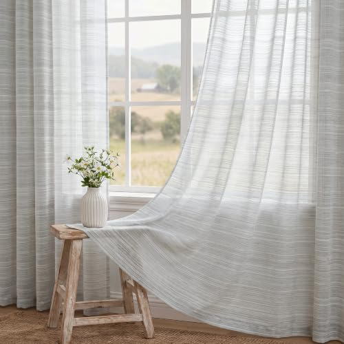 MYSKY HOME Gardinen Grau Durchsichtig mit Ösen Vorhang Transparent Voile Leinen für Wohnzimmer Modern Schlafzimmer Lichtdurchlaessig Tüll Sheer Curtains Boho Landhaus H245 x B140 2PC