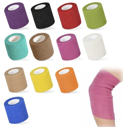 Selbstklebender Verband, 12 Rollen 7.5cm x 4m Selbsthaftende Bandage | für Erste Hilfe Fixierbinde, Kohäsiver Verband,Selbsthaftende Elastische Haftbandage für Handgelenk Knöchel Sportler Vet Wrap