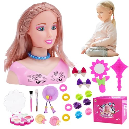 NASSMOSSE Cabeza de muñeca para peinar el Cabello, 35 Piezas/Juego, muñeca con Cabeza de Peinado simulada para niños, Aprendizaje imaginativo y de Maquillaje, Juguetes para niñas, para niñas, Juego 2