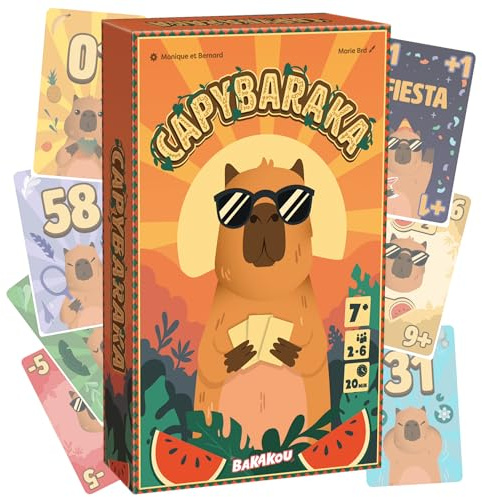 Bakakou CAPYBARAKA Jeu de Cartes Tropical Rester Zen Devient Tactique | Pastèques, cartes Fiesta et objectif proche de 0, jeu de société 2 à 6 joueurs, 20 min, Dès 7 ans, 157 cartes