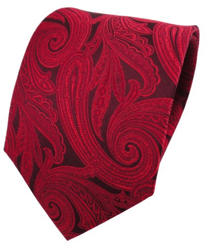 TigerTie Seidenkrawatte rot dunkelrot karminrot Paisley - Krawatte Seide Silk