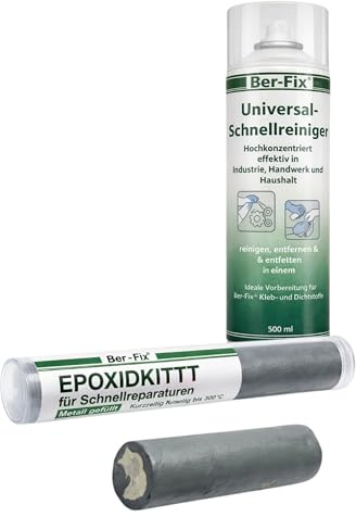 Ber-Fix Epoxidkitt 115g + 400ml Reiniger Reparaturset | 115g Knetmetall mit 400ml Reiniger zur Vorbehandlung: entfetten, formen, abdichten und nachbearbeiten.