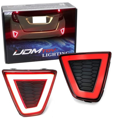 iJDMTOY Red Lens LED Bumper Reflector Lamps Compatible with 2015-2017 Honda FIT Pre-LCI, JDM Fluid Style Lenses, Function as Rear Fog/Running Lights & Brake Lights