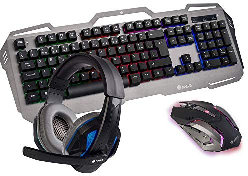 NGS GBX-1500 Kit Gaming Tastiera Multimedia + Mouse Ottico + Cuffie Stereo con Microfono (Tastiera QWERTY Lingua Spagnola)