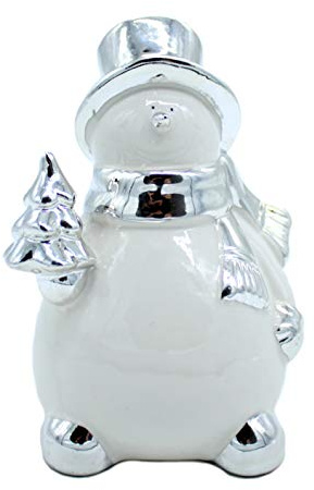 DARO DEKO Keramik Schneemann Silber-weiß 14cm - 1 Stück