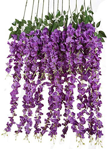 Veryhome 12 stück/los 3.6 füße/stück künstliche Blumen gefälschte Wisteria Vine seidenblume für Hochzeit Dekorationen hausgarten Party Decor (Lila)