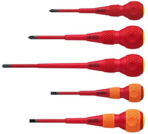 VESSEL Ball Grip VDE Screwdrivers (Insulated) Phillips/Flat, Set of 5 pcs