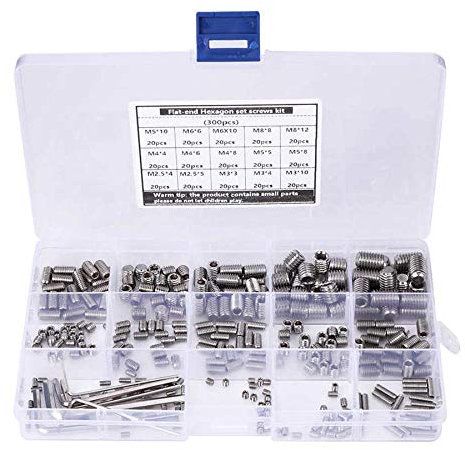 Kit de vis sans tête hexagonale 300 pièces M2.5 / M3 / M4 / M5 / M6 / M8 vis de pression de machine en acier inoxydable avec 6 clés