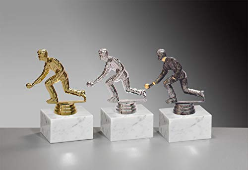Henecka 🎳 Kegel-Pokal, Kegeln-Trophäe, Kegler auf Marmorsockel, mit Wunschgravur, wählbar in 3 Farben (Gold)