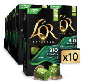 L'Or Espresso Café Bio - 100 Capsules Intensité 9 - compatibles Nespresso®* (lot de 10 x 10) (L'emballage peut varier)