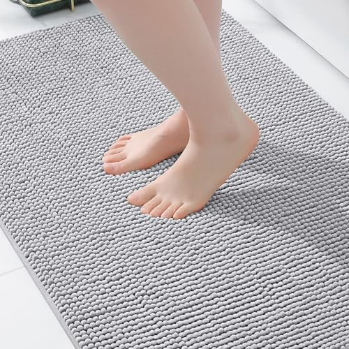Homaxy Chenille Badezimmerteppich Badteppich Badematte rutschfest 60x90cm | Hellgrau, saugfähiger Badvorleger, maschinenwaschbar Duschvorleger, langlebig Badematten & Badteppiche, weich & komfortabel