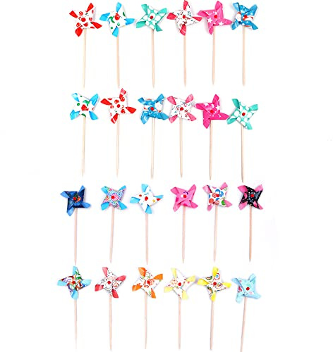WANGCL Lot de 24 mini moulins à vent pour cupcakes - Décorations de gâteaux de fête de mariage (couleur aléatoire)