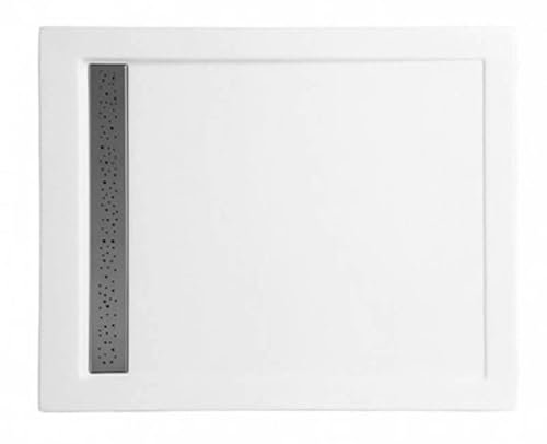 VBChome Acryl-Duschwanne 80 x 100 cm Weiß Duschrinne Siphon Duschtasse Rechteckig Flach Sanitär-Acryl Duschbecken Stabil + Domoplex + Duschrinne