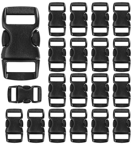 welsberg 20 Pcs Mini Plastique Boucles pour Sangles 10mm, Fermoirs à Clic 29x15x5mm, Attaches à Clip pour Colliers de Chien ou de Chat, Bracelets en Paracorde, Sangles de Sac à Dos, Noir