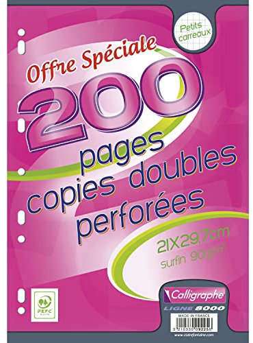 Calligraphe 9225C - Packung mit 200 Blatt Kanzleibogen DIN A4 21 x 29,7 cm, kariert, 90, ideal für Ringbücher 32x26cm, Weiß, 1 Pack
