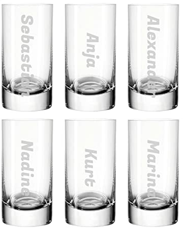LUXENTU Schnapsgläser mit Gravur, Name vertikal, 5 cl, 6 Stück | Personalisierte Stamper, individuelle Namensgravur, Geschenk zur Hochzeit oder Geburtstag, Spülmaschinenfest