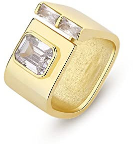 WLLDDDIU Verstellbarer Ring, Verstellbarer Klobiger Ring Für Frauen, Quadratischer Zirkon, 925Er Sterlingsilber, Mikropavé, Retro-Vergoldeter Zeigefingerring, Hochzeit, Ewigkeitsschmuck, Geschenke