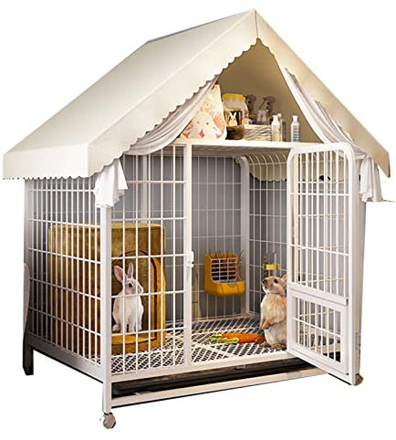 CUTTE Indoor Hasenhaus Auf Rädern, Zweistöckiger Kaninchenstall Indoor-Kaninchenkäfig mit Ausziehbarem Tablett, Meerschweinchenkäfig Haustier Kleintier Geflügelkäfig