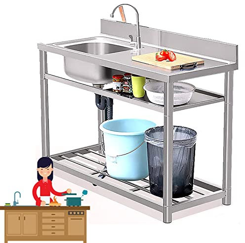 OCAZI Spülbecken Edelstahl Werkbank Spülbecken Küche Spüle Edelstahl, Waschbecken Küche 304 Küchenspüle Edelstahl Spülbecken Organizer 80x50x80cm/31.5x19.7x31.5in Left