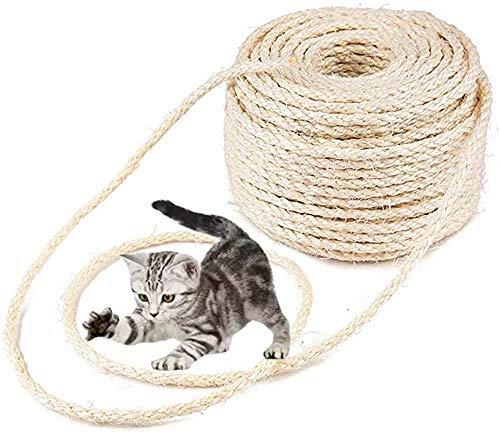 Parain Sisal Rope for Cat Scratcher/Tree Replacement Cat Scratching Post,6mm 10m/33FT Natural Scratching rope
