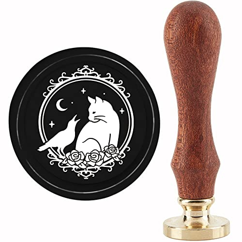 craspire Katzen-Wachs-Siegel-Stempel, Krähen-Siegelwachs-Stempel, 30 mm, Vintage, Abnehmbarer Messing-Stempelkopf Mit Holzgriff Für Einladungen, Karten, Geschenkverpackung, Dekoration