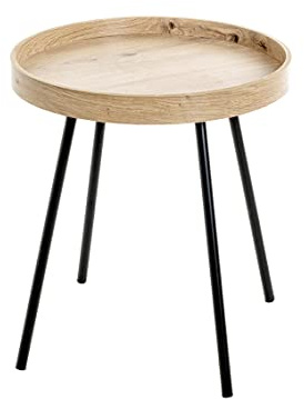 HAKU Beistelltisch rund Eiche hell schwarz MDF Metall runder Couchtisch - Maße: H 45 x Ø 40 cm Style: Modern