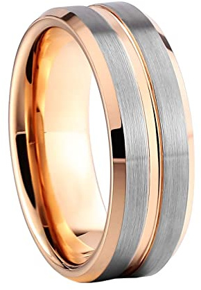 Homxi Ring Gothic Herren,Ringe Rund 7MM Wolfram Ring Herren Rosegold Silber Trauring Herren
