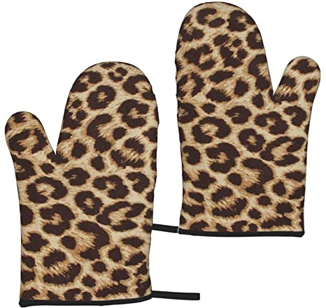 Heat Resistant Oven Gloves Sets Of 2 - Fun Leopard Print Printed Kitchen Non-Slip Microwave Oven Mitts 1 Pair For Baking Cooking Bbq