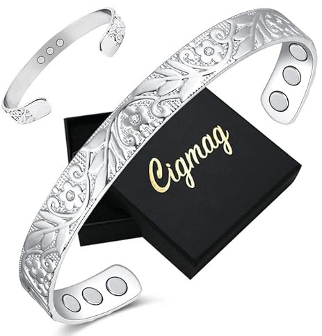 Cigmag 9X Lymphatic Drainage Copper Bracelet for Women Ultra Strength Magnet Solid Pure Copper Magnetic Bracelet Adjustable Cuff Bangle with Present Box (Crystal Plum Pattern)