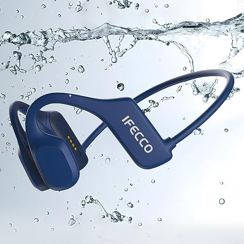 IFECCO Cuffie Conduzione Ossea Bluetooth 5.2 - IP68 Impermeabili Nuoto Auricolari a Conduzione Ossea Senza Fili con Lettore MP3 da 8 G,Microfono Integrato per Corsa,Ciclismo e Allenamento