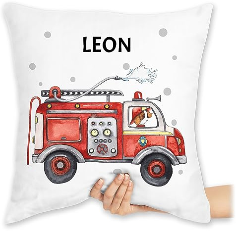 Kissen 40x40 Zierkissen - Feuerwehr Auto I Feuerwehrauto I 112 I Fire Truck I Löschfahrzeug - 40 x 40 cm - Weiß - kuschelkissen jugendfeuerwehr feuerwehrautos kissenhülle feuerwehrgeschenk