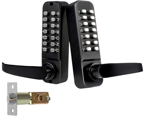 Casmer Upgrade Double Sided Keypad Door Lock with Adjustable Deadlatch 2-3/8'' and 2-3/4'', Double Sided Keyless Door Lock with Handle, Double Sided Gate Lock for Outdoor (Black)