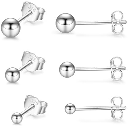 CERSLIMO Damen Ohrstecker Silber 925 Klein für Damen Herren Mädchen, 3 Paar Ohrringe Silber Gold Rosegold Schwarz Rund Flach Set (2mm/3mm/4mm) Zierliche Knorpel Tragus Helix Kreis