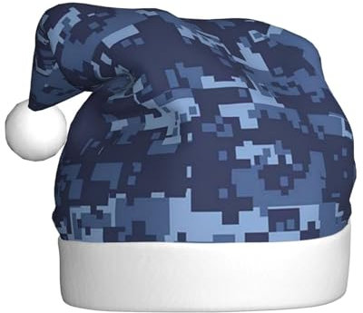 Blaue Tarnmuster Weihnachtsmütze, Nikolausmütze Für Erwachsene Drucken Komfort Plüsch Xmas Hut Für Weihnachten Neujahr Liefert