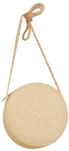 LIGSLN Handgewebte Strohtasche für Damen und Mädchen, Urlaub, Strandtasche, einfarbig, Umhängetasche, rund, Umhängetasche, Handy, Pounch, Mw, 16.5cm