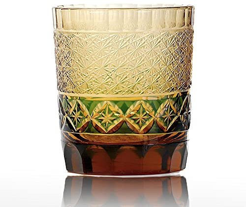 ArinkO Bicchiere da whisky in cristallo elegantemente intagliato a mano in stile giapponese - Vetreria verde unica da 9 once per gli amanti del whisky - Regalo creativo perfetto