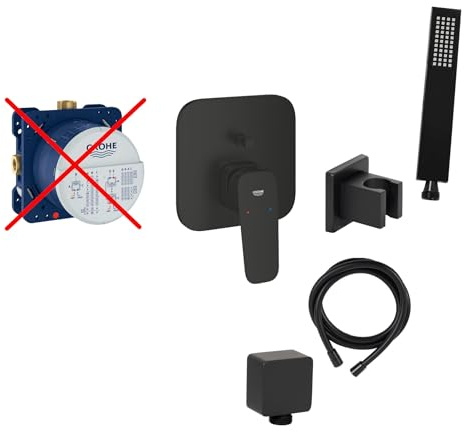 vanvilla Wannenset Unterputz mit Wannenarmatur Grohe schwarz GS10-ob | Wannenarmatur von Grohe Cubeo Einhebelmischer und vanvilla Handbrause eckig, Wannen-SET schwarz