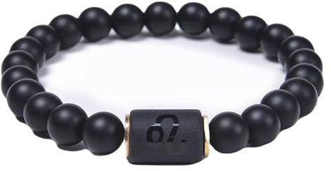 Wycian Edelstein Armband Damen Echt, Edelstein Armband Löwe Perlen Onyx Kristall Schwarz Sternbild Perlen 16.7cmx8mm 1er Naturstein für Verlobung