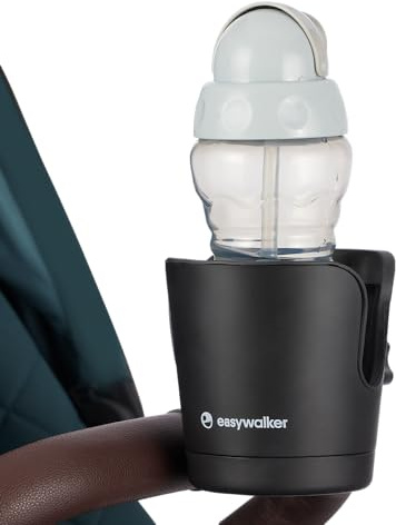 Easywalker Cup Holder, universell för tryckstolar och vagnar, lätt att sätta på och ta bort, för varma och kalla drycker – svart