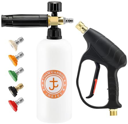 JOEJET Pressure Washer Gun with Foam Cannon, Car Wash Foam Gun with 1/4” Quick Connector, 5 Pressure Washer Nozzle Tips, 1 Liter