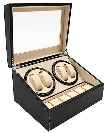 BAOCHADA Uhrendreher Uhrenbox Automatische Uhrenbeweger Box für 4+6 Uhren, Automatik Uhrendreher PU Leder Rotierende Uhrenspeichergehäuse mit Abnehmbare Kissen, für Uhren Sammlungen&Display